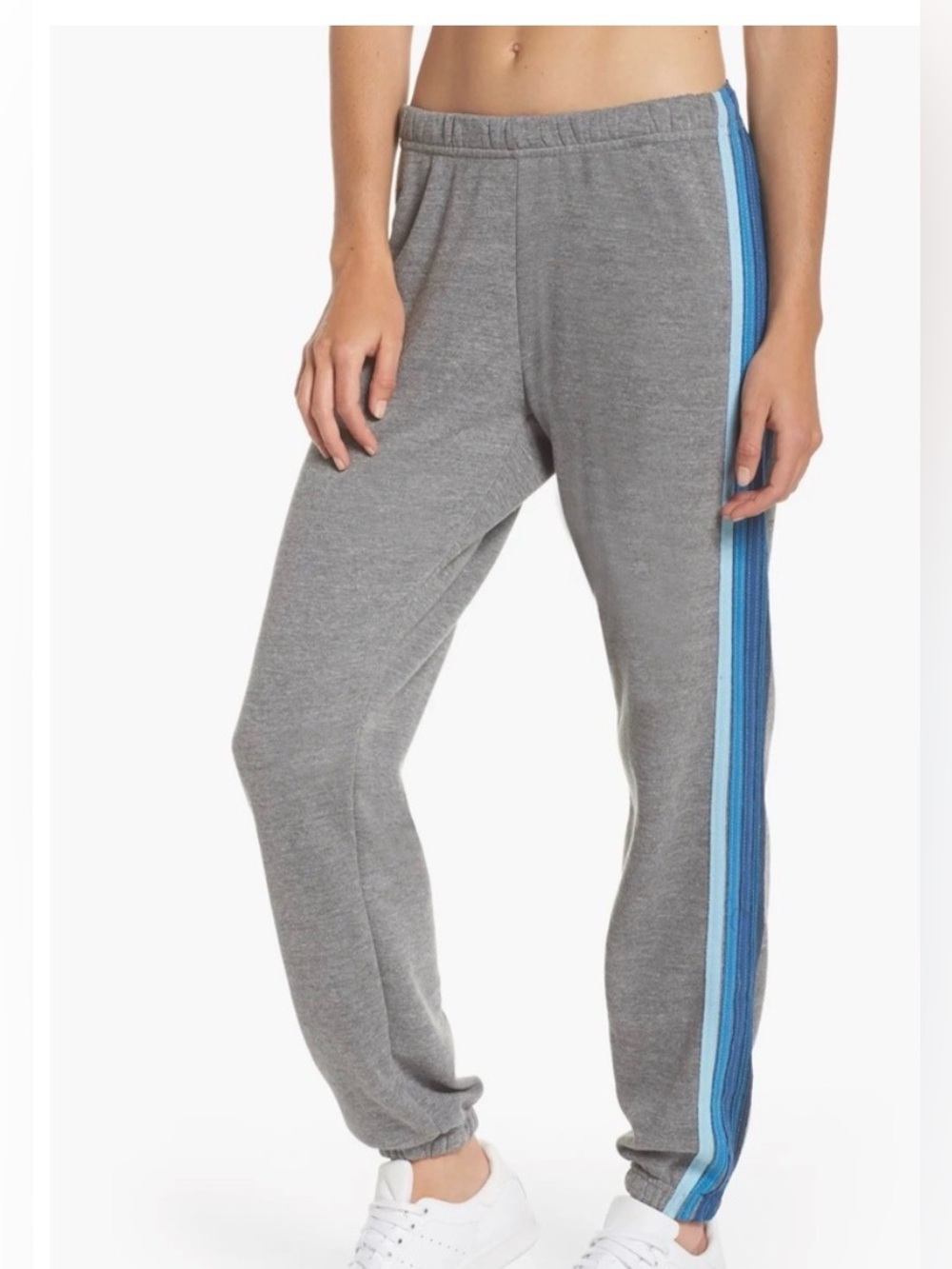 Aviator Nation Gray Joggers with Blue and White Stripes